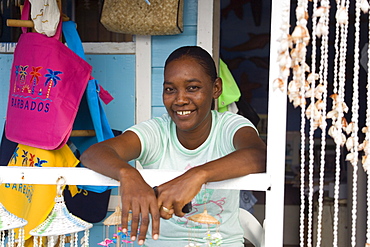 Saleswoman in a souvenir shop at North Point, Barbados, Caribbean