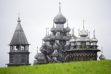 Kizhi island on Lake Onega with wooden church, the second biggest lake in Europe, Russia