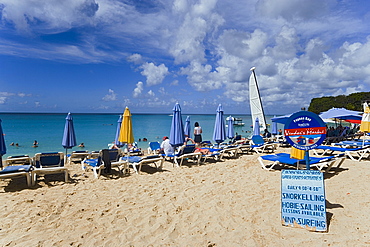 People relaxing at beach, Paynes Bay, Barbados, Caribbean