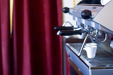 Espresso machine with espresso cups in a cafe, Ingolstadt, Bavaria, Germany