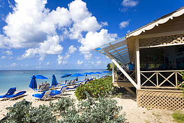 People relaxing at beach, Mullins Bay, Speightstown, Barbados, Caribbean