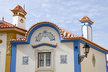 Blue and white painted house, Historical, old fishing village of Ericeira, Portugal