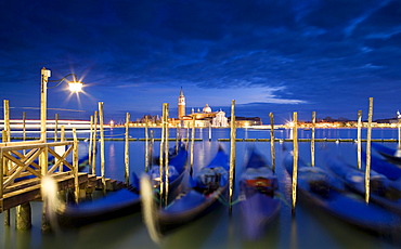 Quay at St Mark's Square with Gondolas and view towards San Giorgio Maggiore Island, Venice, Italy, Europe