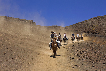 Horse Riding at Crater of Haleakala Volcano, Maui, Hawaii, USA