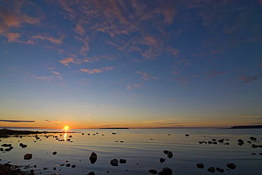 Coastal landscape near Djauvik, Lilla Karlso island, right, and Stora Karlso island, left, in the background, natur reserve, Gotland, Sweden, Scandinavia, Europe