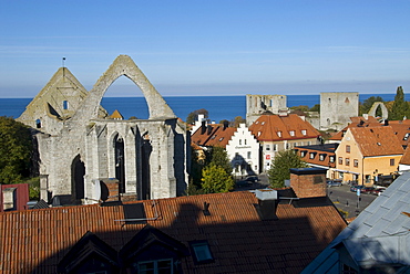 View of Visby with the ruins of St Catherines Church, Gotland, Sweden, Scandinavia, Europe