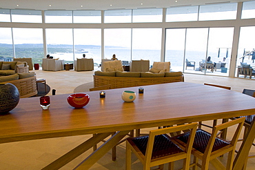 Interior view of the light-flooded lounge of the Southern Ocean Lodge, Kangaroo Island, South Australia, Australia