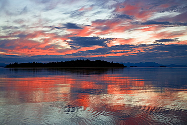 The sea and coastline in the afterglow, Inside Passage, Southeast Alaska, USA