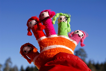 Glove, childrens glove with funny finger puppets, Winter, South Tyrol, Italy