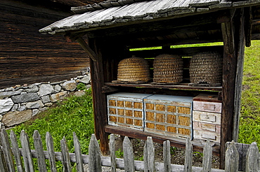 Bee hives in the South Tyrolean local history museum at Dietenheim, Puster Valley, South Tyrol, Italy