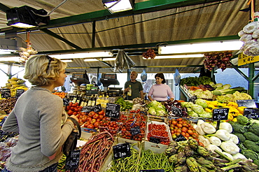 People at a market stand, Bozen, South Tyrol, Italy, Europe