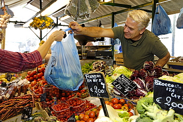 People at a market stand, Bozen, South Tyrol, Italy, Europe