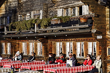 Terrace of Horneggli mountain restaurant, Schoenried, Gstaad, Bernese Oberland, Canton of Berne, Switzerland