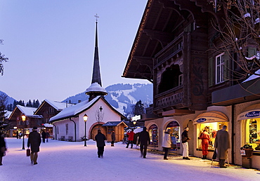 View along promenade, Gstaad, Bernese Oberland, Canton of Berne, Switzerland