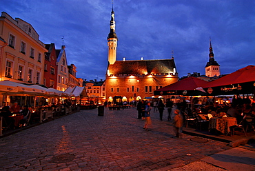 Raekoja Plats, town hall square in the late evening in summer, just before midnight, Tallinn, Estonia