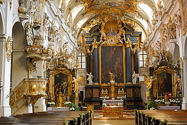 Nave and altar, St. Emmeram's Abbey, Regensburg, Upper Palatinate, Bavaria, Germany