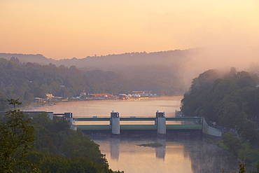 Weir, lake Baldeney, Essen, Ruhr district, North Rhine-Westphalia, Germany