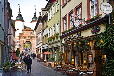 View along Steingasse to Bridge Gate, Heidelberg, Baden-Wurttemberg, Germany