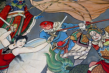 Mural painting in taoist Bao-an Temple, Shida district, Taipei, Taiwan, Asia