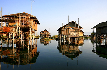 Village with stilt houses of the Intha people, Inle Lake, Shan State, Myanmar, Burma, Asia