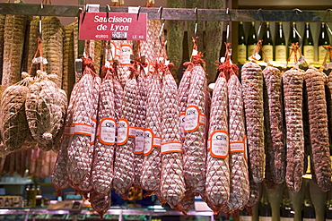 Les Halles de Lyon Paul Bocuse, Gourmet market, Saucisson de Lyon, Lyon, Rhone Alps, France