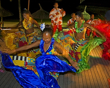 Traditional Sega dancer performing in Hotel Veranda, Troux aux Biches, Mauritius, Africa