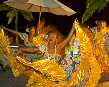 Traditional Sega dancer performing in Hotel Veranda, Troux aux Biches, Mauritius, Africa