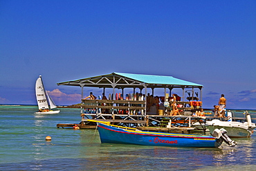 Water ski Pier of Club Med at La Pointe aux Canonniers at north east coast Mauritius, Africa