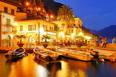 Boats in marina in the evening, Limone sul Garda, Lombardy, Italy