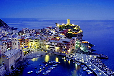 View to Vernazza in the evening, Cinque Terre, Liguria, Italian Riviera, Italy, Europe