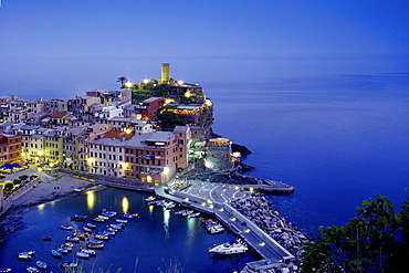 View to Vernazza in the evening, Cinque Terre, Liguria, Italian Riviera, Italy, Europe