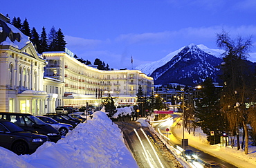 Illuminated Hotel Belvedere, Davos, Grisons, Switzerland