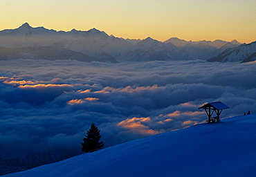 Mountain range and cloud cover at sunset, Wank, Bavaria, Germany, Europe