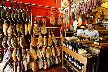 Seller inside a butchery, Ronda, Andalusia, Spain