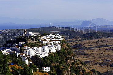 Aerial shot of Casares, Gibraltar in teh the back, Andalusia, Spain