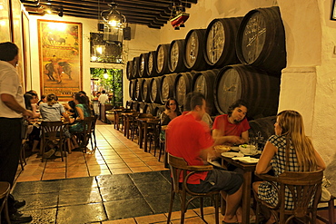 Guests in a bodega, El Pimpi, Malaga, Andalusia, Spain