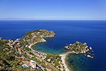 Aerial shot of Isola Bella, Taormina, Sicily, Italy