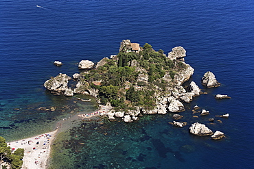 Aerial shot of Isola Bella, Taormina, Sicily, Italy