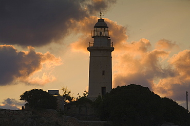 Lighthouse at sunset, Pafos, Archaeological Park, Cyprus