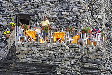 Restaurant terrace in Vernazza, Cinque terre, Liguria, Italy