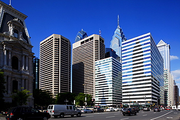 John F Kennedy Boulevard, a part of city hall and skyscrapers, downtown, Philadelphia, Pennsylvania, USA