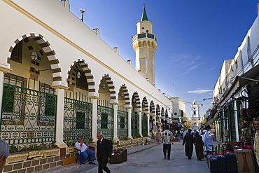 Mosque and shops in the Medina, old town of Tripoli, Libya, North Africa