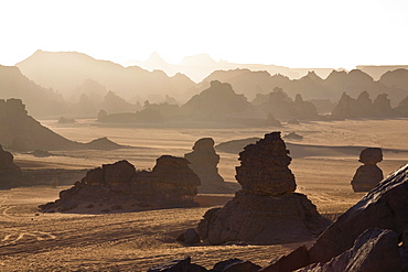 Stone formations in the libyan Desert, Wadi Bahoha, Akakus mountains, Libya, Sahara, Africa