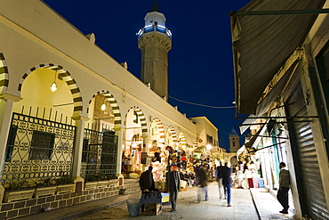 Mosque and shops in the Medina, Old Town, Tripoli, Libya, Africa