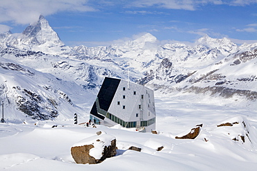 New Monte Rosa Hut, Matterhorn in background, Zermatt, Canton of Valais, Switzerland