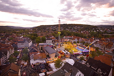 View of the market square with the Lullusfest and Amusement Rides, Bad Hersfeld, Hesse, Germany