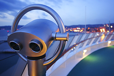 Binoculars on cruise ship AIDA Bella in the evening, Mediterranean Sea
