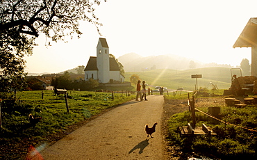 Landscape with small chapel in Samerberg, Chiemgau, Upper Bavaria, Bavaria, Germany