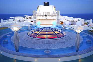 On the deck of AIDA Bella cruise ship in the evening, Mediterranean Sea