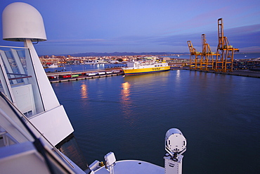 AIDA Bella Cruiser arriving at the port in the evening, Valencia, Spain, Europe